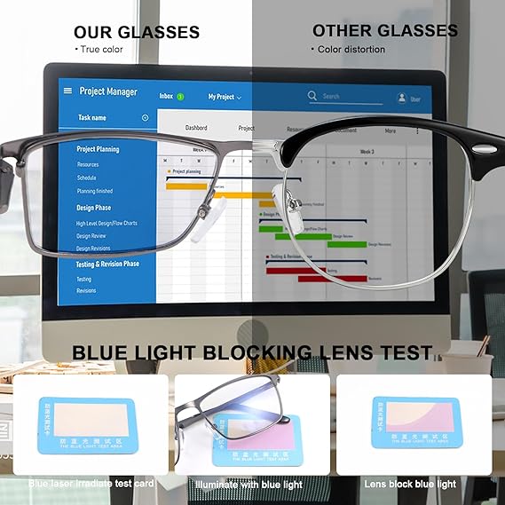 Blue Light Blocking Glasses UV Metal Anti Eyestrain Computer Gaming Blue Light Screen Blocker Eyewear for Men Women